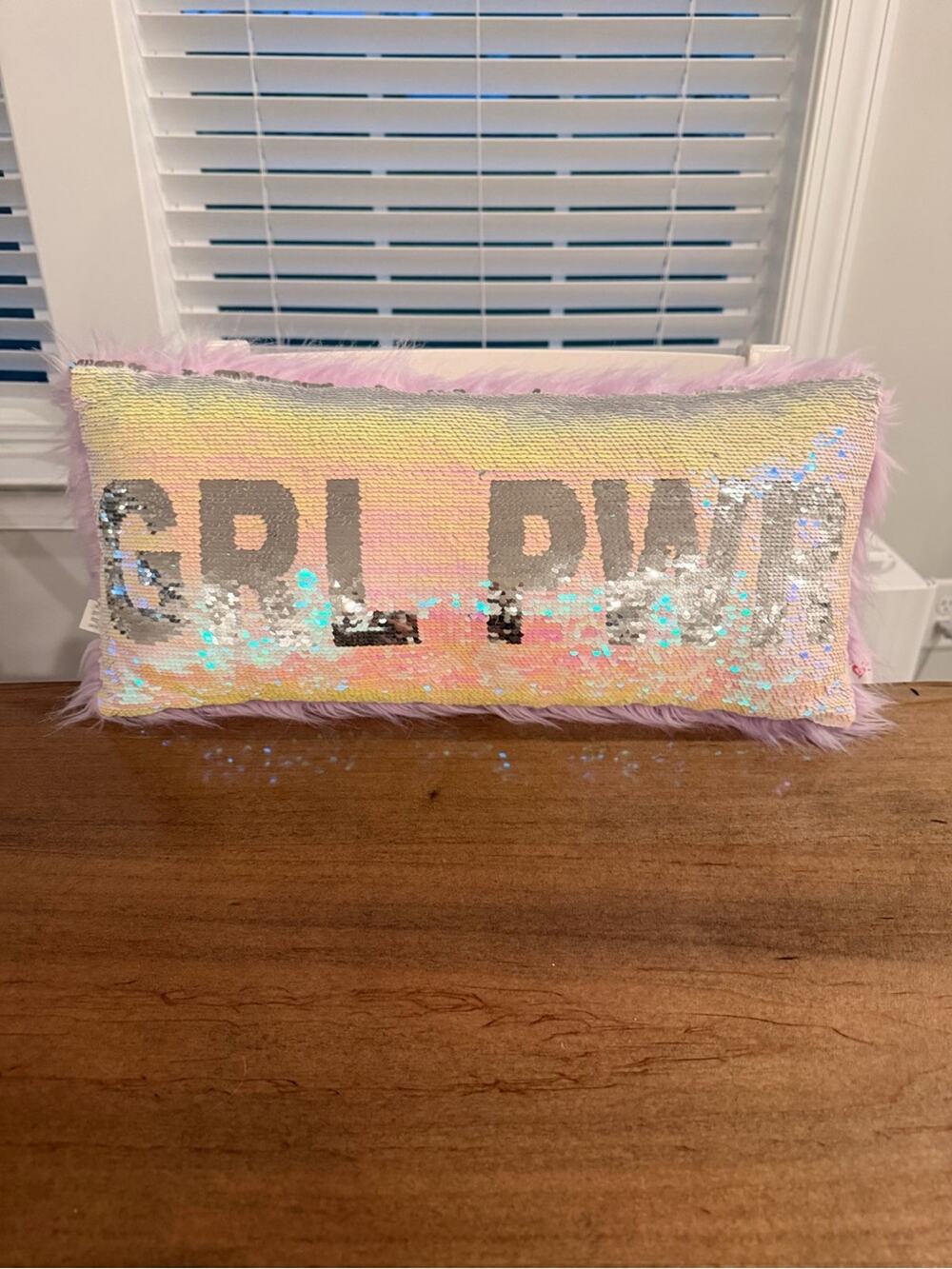 GRL PWR sequin accent pillow
